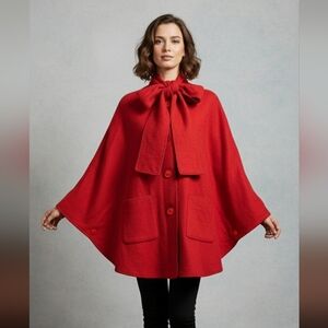 Vintage alpaca 100% wool bright red poncho coat sweater wrap throw made in Peru